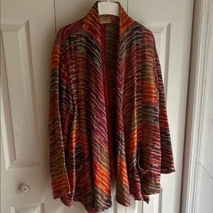 Colorful Striped Open Cardigan. Size Large